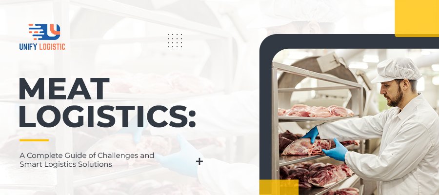 Meat processing and cold chain logistics operations inside a refrigerated storage facility.